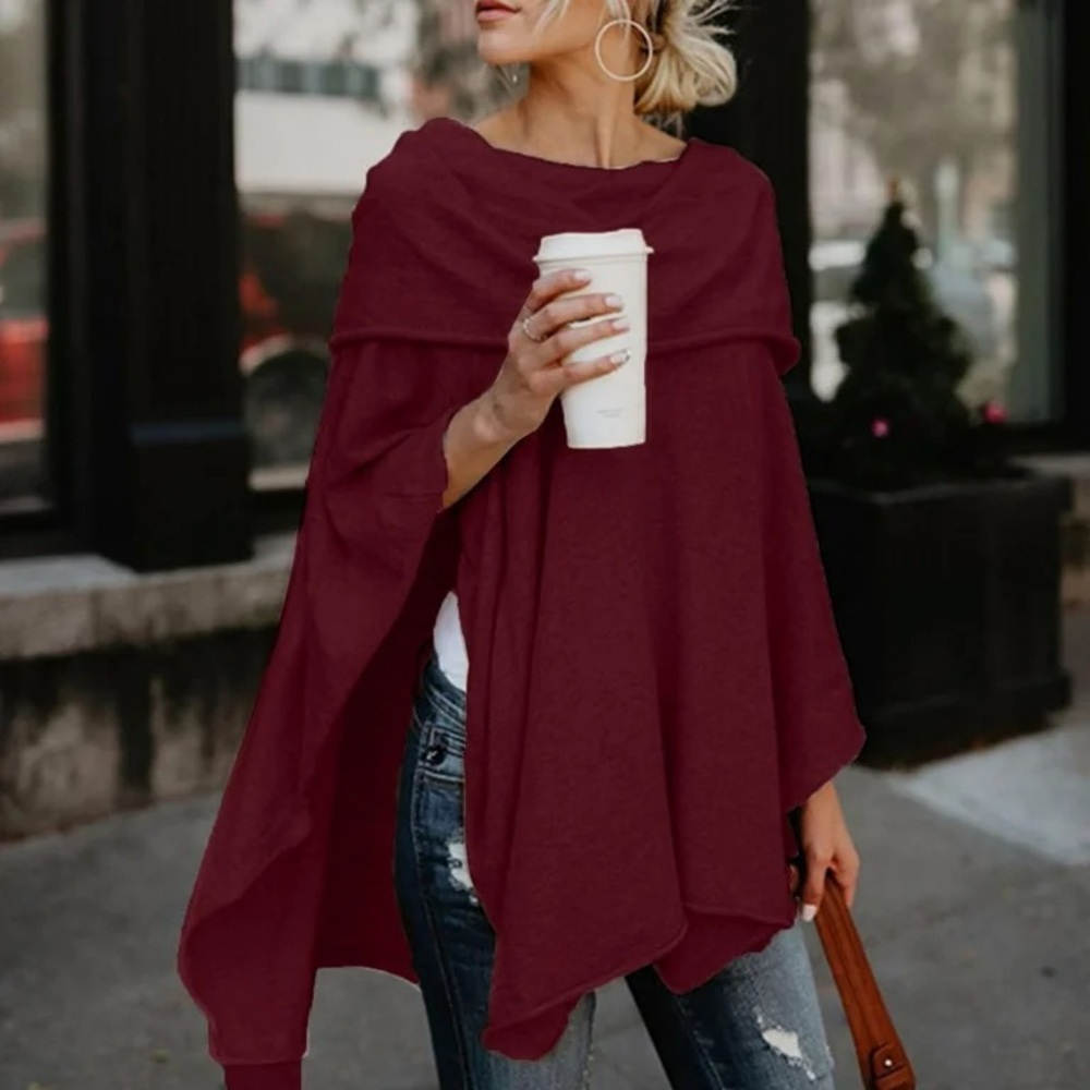 Chic Burgundy Women's Poncho